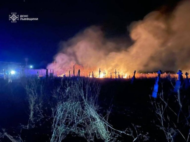 Через суху траву на Львівщині загорівся цвинтар — вогонь охопив 150 кв. м — ФОТО
