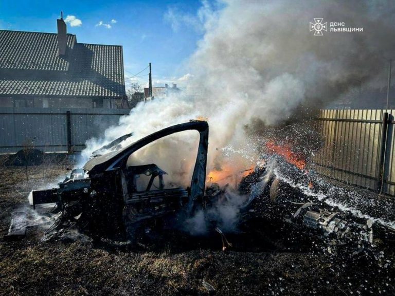 На Львівщині пожежа сухостою знищила електромобіль Tesla