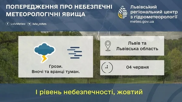 4 червня: уночі та вранці на Львівщині прогнозують туман