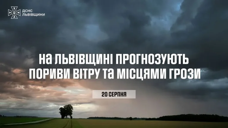 20 серпня на Львівщині прогнозують грозу та сильні пориви вітру