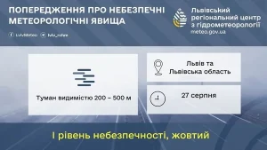 Львівщину 27 серпня накриє туман: оголошено жовтий рівень небезпеки