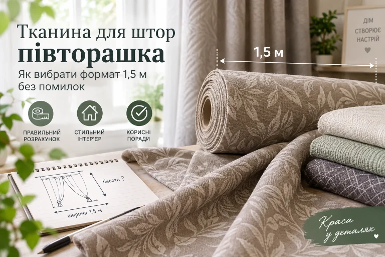 Тканина для штор півторашка: як вибрати формат 1,5 м без помилок